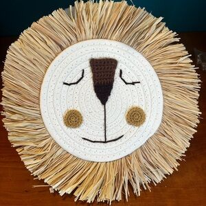 NEW - Handmade Fabric, Raffia Crocheted/Knitted Nursery/Playroom Lion Wall Decor